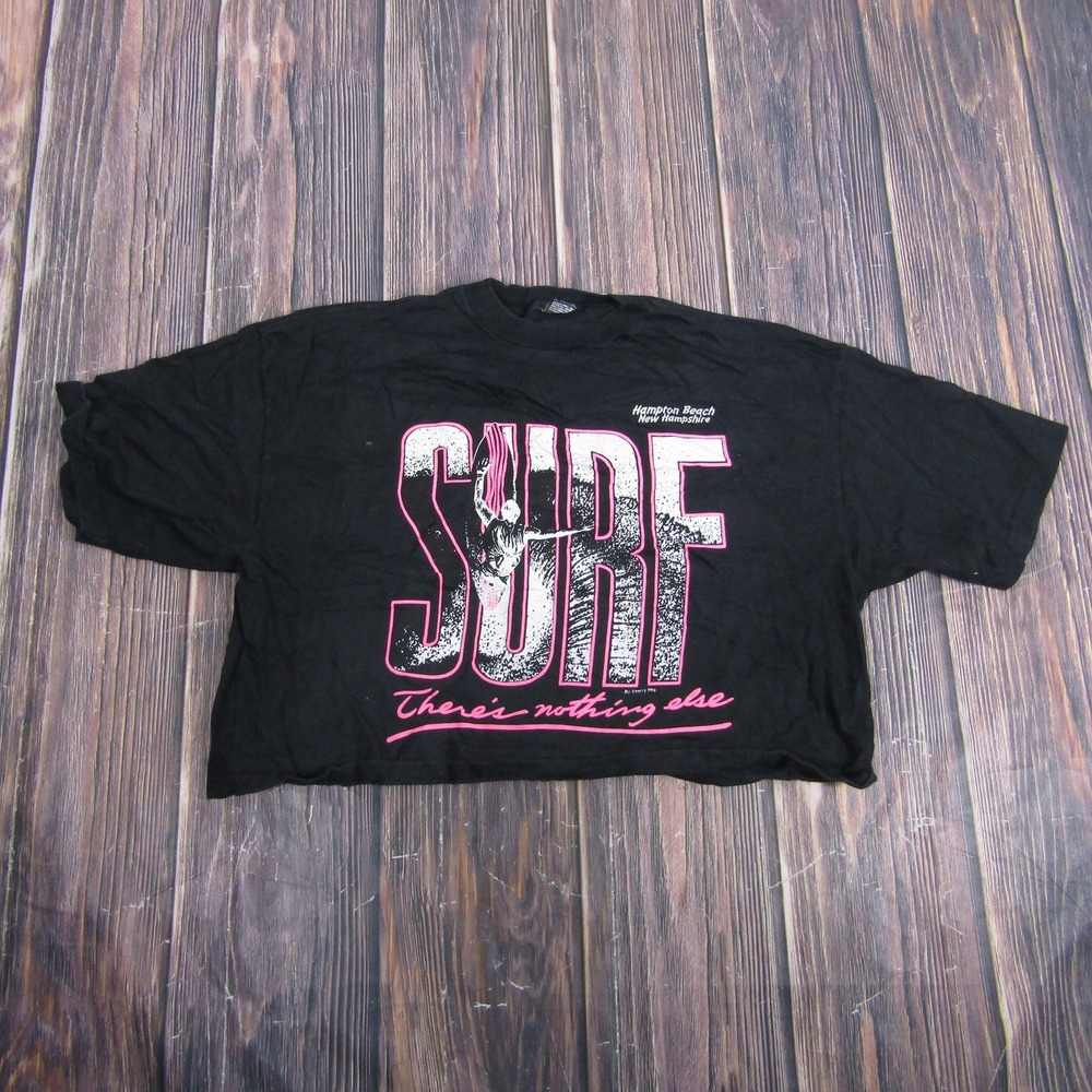 Sherry's Best Crop Shirt Women One Size Black Vintage Hampton Beach Surf Tee
